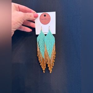 Turquoise and Gold Beaded Earrings